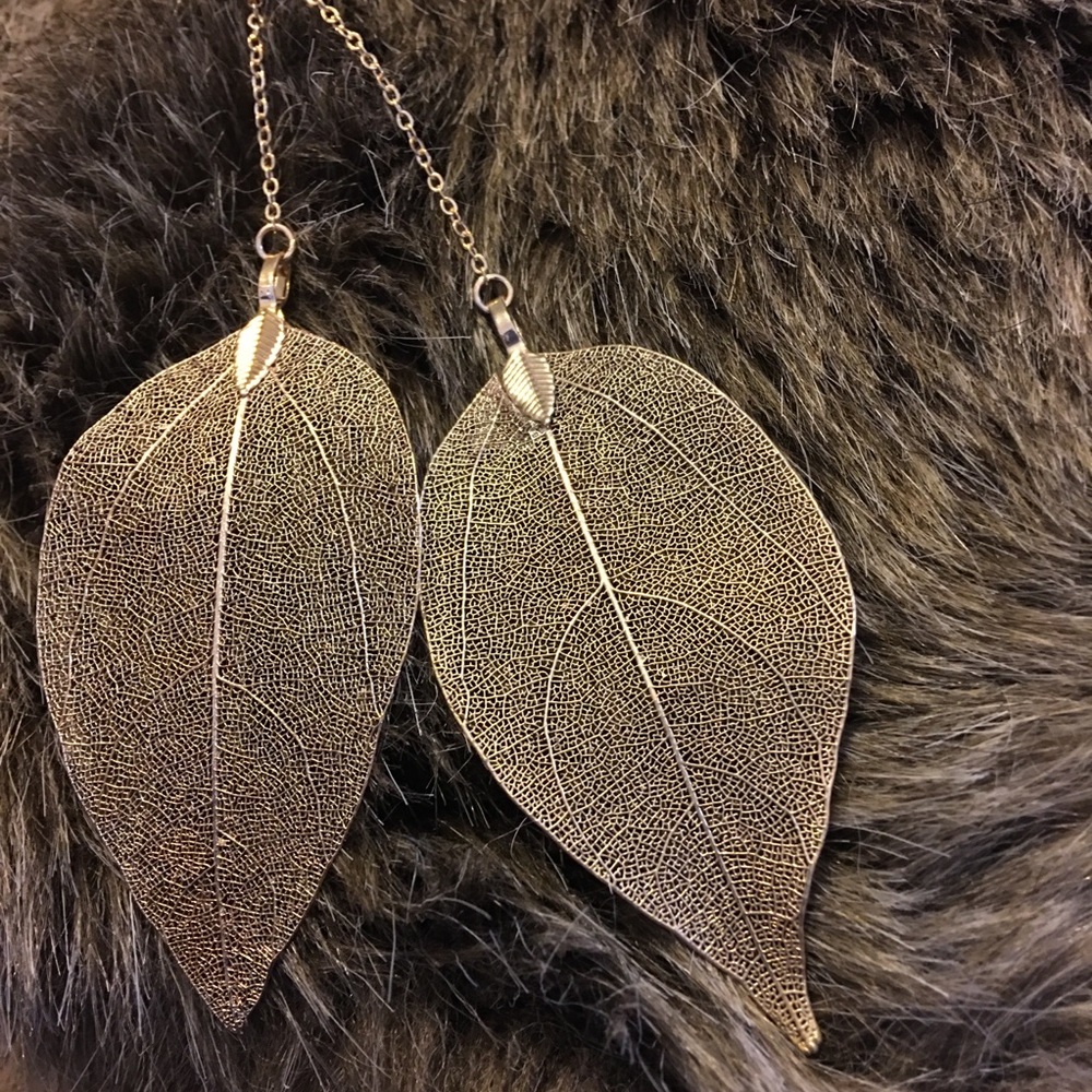 Vintage double gold leaf sparkle chain necklace